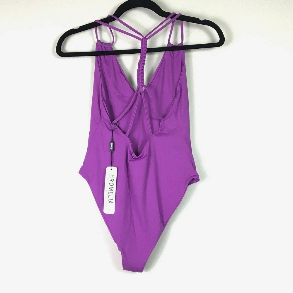 Bromelia Giovanna Braided Back One Piece‎ Swimsuit M Electric Orchid